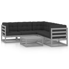 Salon de jardin 6 pcs avec coussins Bois de pin massif 85