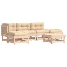 Salon de jardin 6 pcs avec coussins bois massif
