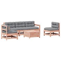 Salon de jardin 6 pcs avec coussins bois massif Douglas