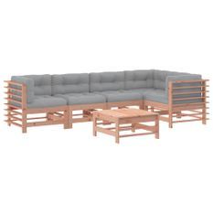Salon de jardin 6 pcs avec coussins bois massif Douglas