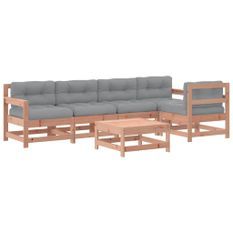Salon de jardin 6 pcs avec coussins bois massif Douglas