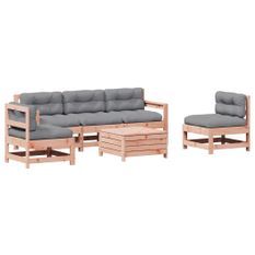 Salon de jardin 6 pcs avec coussins bois massif Douglas