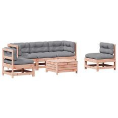 Salon de jardin 6 pcs avec coussins bois massif Douglas