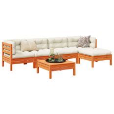 Salon de jardin 6 pcs avec coussins cire marron bois pin massif