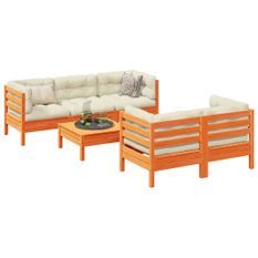 Salon de jardin 6 pcs avec coussins cire marron bois pin massif