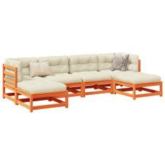 Salon de jardin 6 pcs avec coussins cire marron bois pin massif