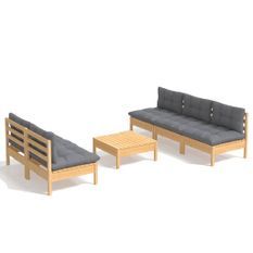 Salon de jardin 6 pcs avec coussins gris Bois de pin 6