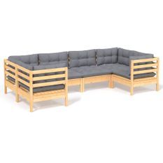 Salon de jardin 6 pcs avec coussins gris Bois de pin 5