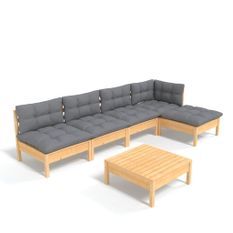 Salon de jardin 6 pcs avec coussins gris Bois de pin 2