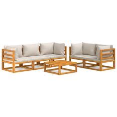 Salon de jardin 6 pcs avec coussins gris clair bois massif