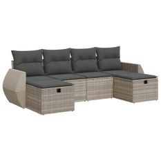 Salon de jardin 6 pcs avec coussins gris clair résine tressée
