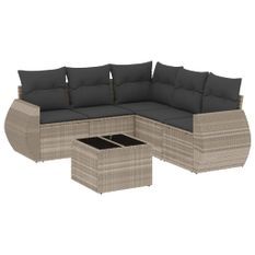 Salon de jardin 6 pcs avec coussins gris clair résine tressée