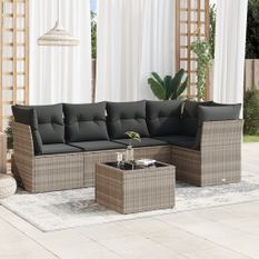 Salon de jardin 6 pcs avec coussins gris clair résine tressée