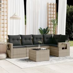 Salon de jardin 6 pcs avec coussins gris clair résine tressée