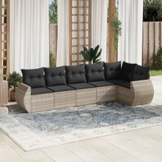 Salon de jardin 6 pcs avec coussins gris clair résine tressée