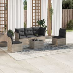 Salon de jardin 6 pcs avec coussins gris clair résine tressée