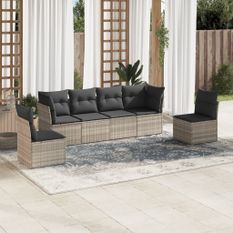 Salon de jardin 6 pcs avec coussins gris clair résine tressée