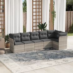 Salon de jardin 6 pcs avec coussins gris clair résine tressée