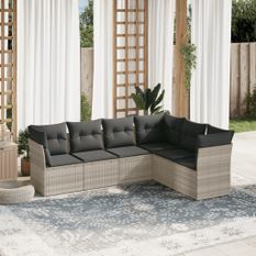 Salon de jardin 6 pcs avec coussins gris clair résine tressée