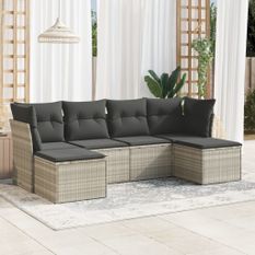 Salon de jardin 6 pcs avec coussins gris clair résine tressée