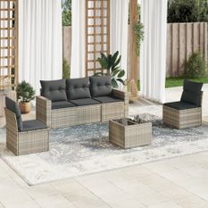 Salon de jardin 6 pcs avec coussins gris clair résine tressée