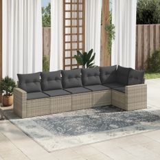 Salon de jardin 6 pcs avec coussins gris clair résine tressée