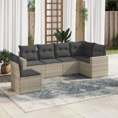 Salon de jardin 6 pcs avec coussins gris clair résine tressée