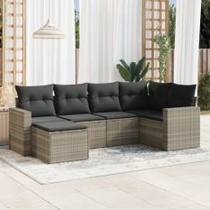 Salon de jardin 6 pcs avec coussins gris clair résine tressée