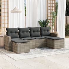 Salon de jardin 6 pcs avec coussins gris clair résine tressée