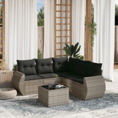 Salon de jardin 6 pcs avec coussins gris clair résine tressée