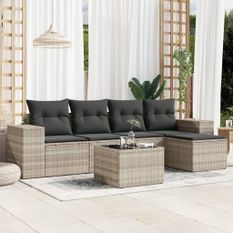 Salon de jardin 6 pcs avec coussins gris clair résine tressée