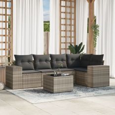 Salon de jardin 6 pcs avec coussins gris clair résine tressée