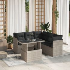 Salon de jardin 6 pcs avec coussins gris clair résine tressée