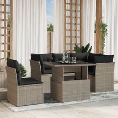 Salon de jardin 6 pcs avec coussins gris clair résine tressée