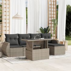 Salon de jardin 6 pcs avec coussins gris clair résine tressée