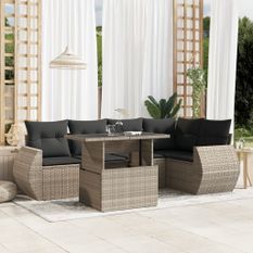 Salon de jardin 6 pcs avec coussins gris clair résine tressée