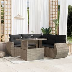 Salon de jardin 6 pcs avec coussins gris clair résine tressée