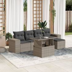 Salon de jardin 6 pcs avec coussins gris clair résine tressée