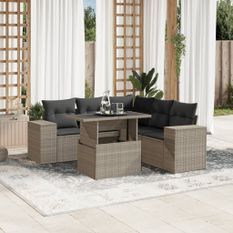 Salon de jardin 6 pcs avec coussins gris clair résine tressée