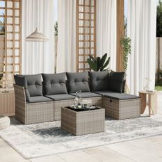 Salon de jardin 6 pcs avec coussins gris clair résine tressée