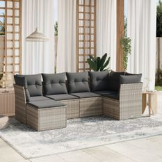 Salon de jardin 6 pcs avec coussins gris clair résine tressée