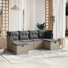 Salon de jardin 6 pcs avec coussins gris clair résine tressée