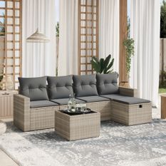 Salon de jardin 6 pcs avec coussins gris clair résine tressée