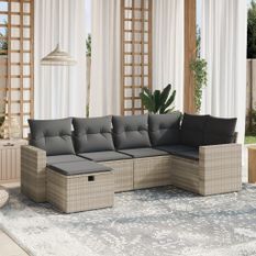 Salon de jardin 6 pcs avec coussins gris clair résine tressée