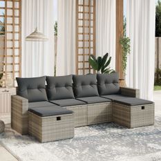 Salon de jardin 6 pcs avec coussins gris clair résine tressée