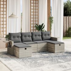 Salon de jardin 6 pcs avec coussins gris clair résine tressée