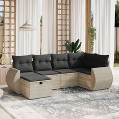 Salon de jardin 6 pcs avec coussins gris clair résine tressée