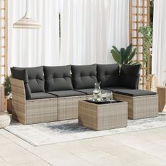 Salon de jardin 6 pcs avec coussins gris clair résine tressée