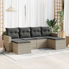 Salon de jardin 6 pcs avec coussins gris clair résine tressée