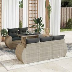 Salon de jardin 6 pcs avec coussins gris clair résine tressée